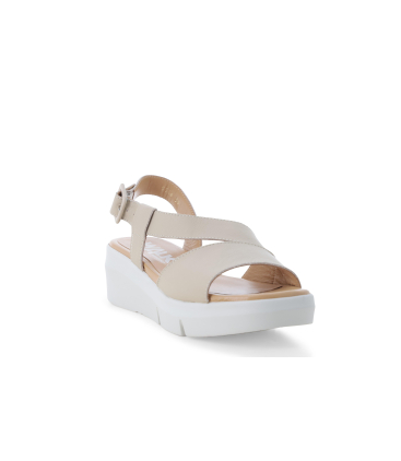Sandalo donna comodo incrocio in pelle beige r80420q