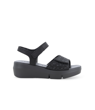Sandalo donna comodo con velcro in camoscio nero r80439q