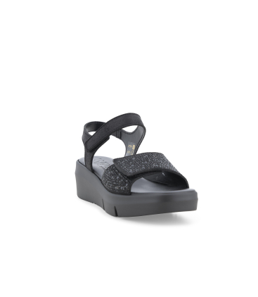 Sandalo donna comodo con velcro in camoscio nero r80439q