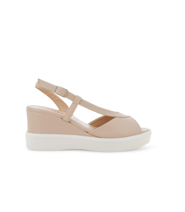 Sandalo donna con zeppa comoda in pelle beige r80547q