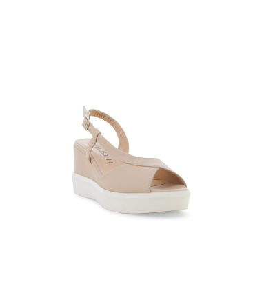 Sandalo donna con zeppa comoda in pelle beige r80547q