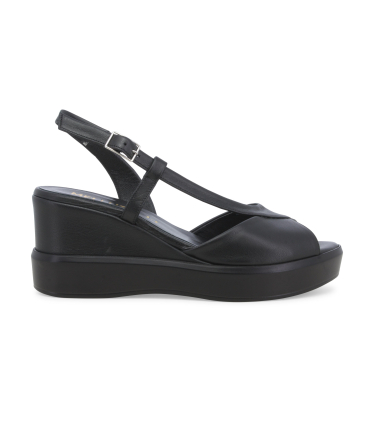 Sandalo donna con zeppa comoda in pelle nero r80547q