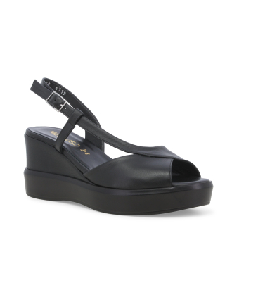 Sandalo donna con zeppa comoda in pelle nero r80547q