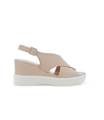 Sandalo donna zeppa comoda in pelle beige r80548q
