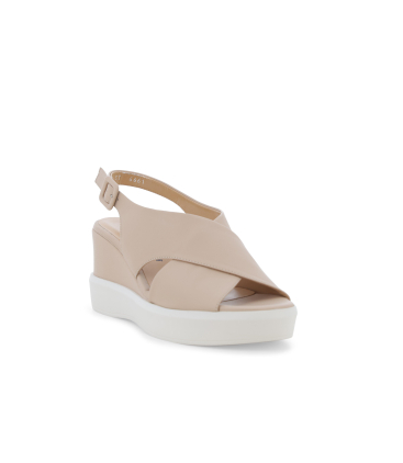 Sandalo donna zeppa comoda in pelle beige r80548q