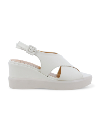Sandalo donna zeppa comoda in pelle bianco r80548q