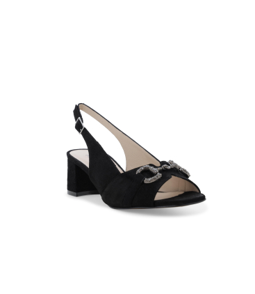 Sandalo slingback in camoscio nero con fibbia gioiello s641q