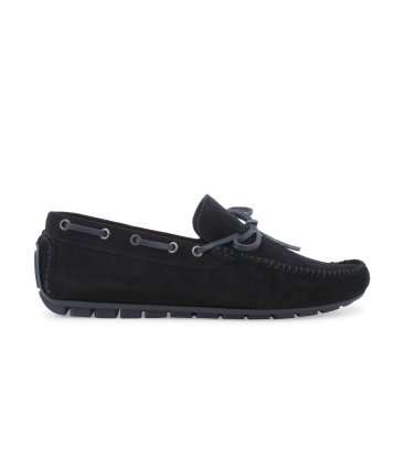 Mocassino caro shoe in camoscio nero con laccetti u16007q