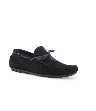 Mocassino caro shoe in camoscio nero con laccetti u16007q