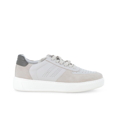 Sneaker bianca in pelle con tallone beige e verde u56037q