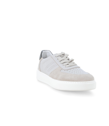 Sneaker bianca in pelle con tallone beige e verde u56037q