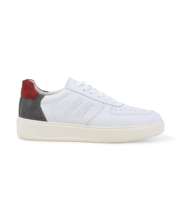 Sneaker bianca in pelle con tallone grigio e rosso u56037q