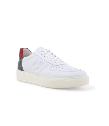 Sneaker bianca in pelle con tallone grigio e rosso u56037q