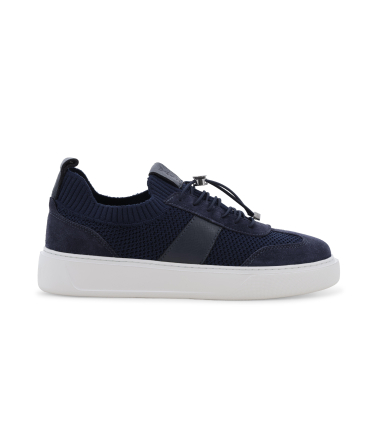 Sneaker uomo in tessuto knit blu navy con lacci elastici u56176