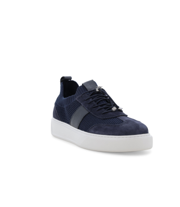 Sneaker uomo in tessuto knit blu navy con lacci elastici u56176
