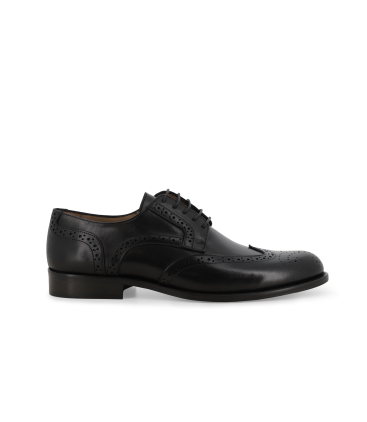 Scarpa derby full brogue in pelle nero modello wingtip classico
