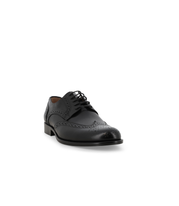 Scarpa derby full brogue in pelle nero modello wingtip classico