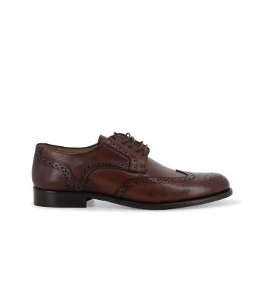 Scarpa Derby Full Brogue in Pelle Testa di Moro Modello Wingtip Classico