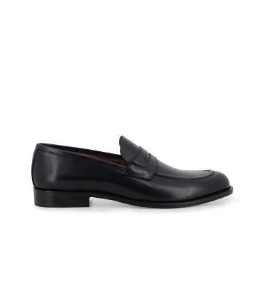 Mocassino penny loafer in pelle blu notte stile college classico