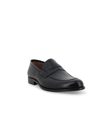 Mocassino penny loafer in pelle blu notte stile college classico