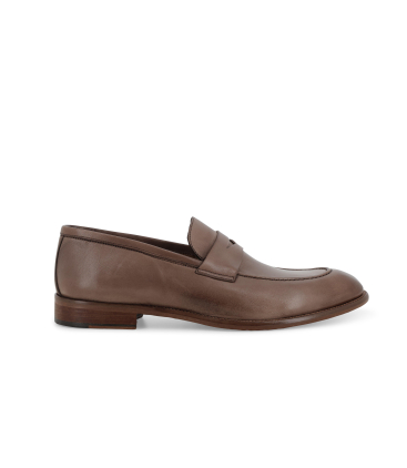 Mocassino penny loafer in pelle marrone taupe u90620q