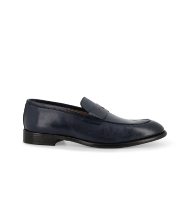 Mocassino penny loafer in pelle blu navy