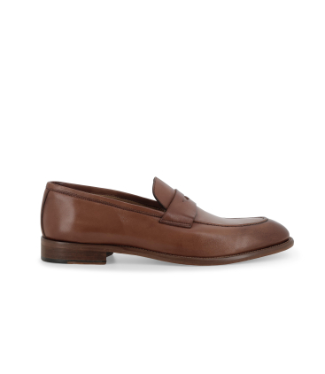 Mocassino penny loafer in pelle marrone cuoio