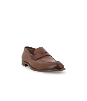 Mocassino penny loafer in pelle marrone cuoio