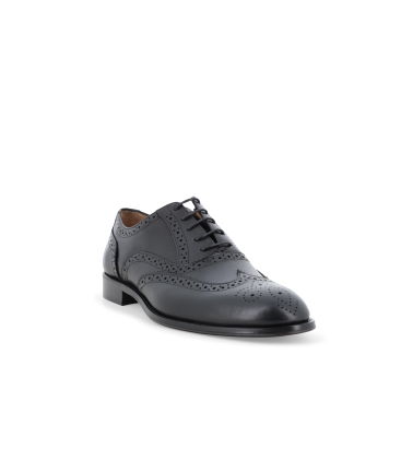 Stringata oxford in pelle nera con decorazione a coda di rondine uomo in pelle nera brogue u90632