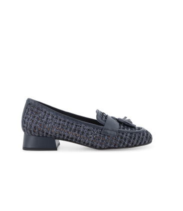 Mocassino intrecciato blu navy con nappine v112