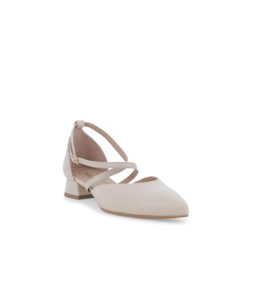 Décolleté d'Orsay aperta in pelle beige chiaro con cinturino incrociato v229q