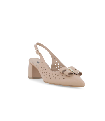 Slingback in pelle beige traforata con fiocco v314