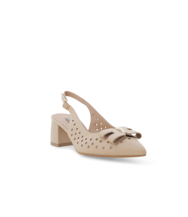Slingback elegante in pelle beige traforata con fiocco v314