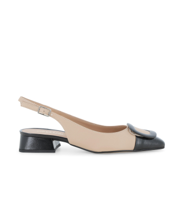 Décolleté donna slingback con cinturino in pelle nero nude v701q