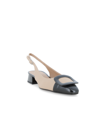 Décolleté donna slingback con cinturino in pelle nero nude v701q