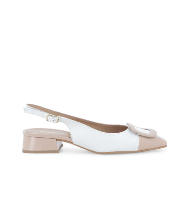 Décolleté donna slingback con cinturino in pelle bianco nude v701q