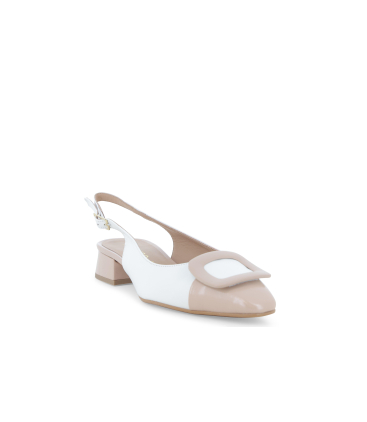 Décolleté donna slingback con cinturino in pelle bianco nude v701q