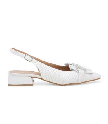 Slingback bianca in tessuto texturizzato con fiocco gioiello v703q