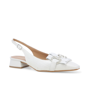 Slingback bianca in tessuto texturizzato con fiocco gioiello v703q