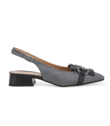 Slingback grigia in tessuto micro-fantasia con fiocco gioiello v703q