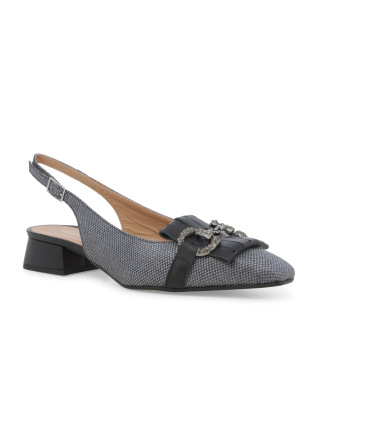 Slingback grigia in tessuto micro-fantasia con fiocco gioiello v703q