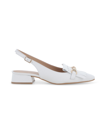 Slingback bianca in pelle con frangia decorativa v708