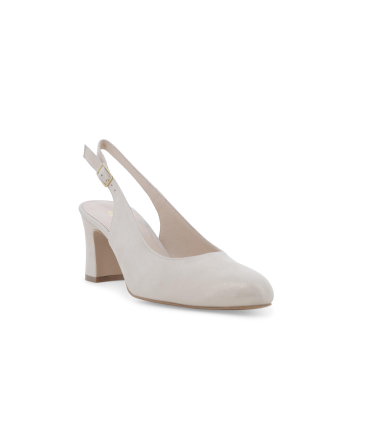 Slingback semplice e comoda in pelle perlata panna con tacco a blocco x516q