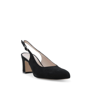 Slingback classica in camoscio nero con tacco a blocco x516q