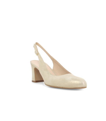 Slingback elegante color champagne laminato con tacco medio x516q