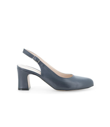 Slingback classica in pelle blu notte con tacco a blocco x516q