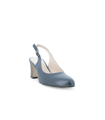 Slingback classica in pelle blu notte con tacco a blocco x516q