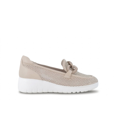 Slip-on comoda in pelle laserata beige con zip k55480