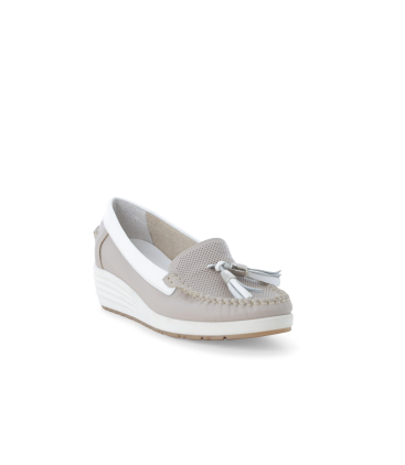 Mocassino con zeppa comodo in pelle platino 01027q