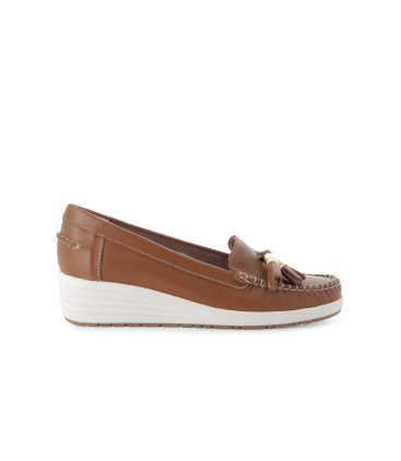 Mocassino con zeppa comodo in pelle cuoio 01027q